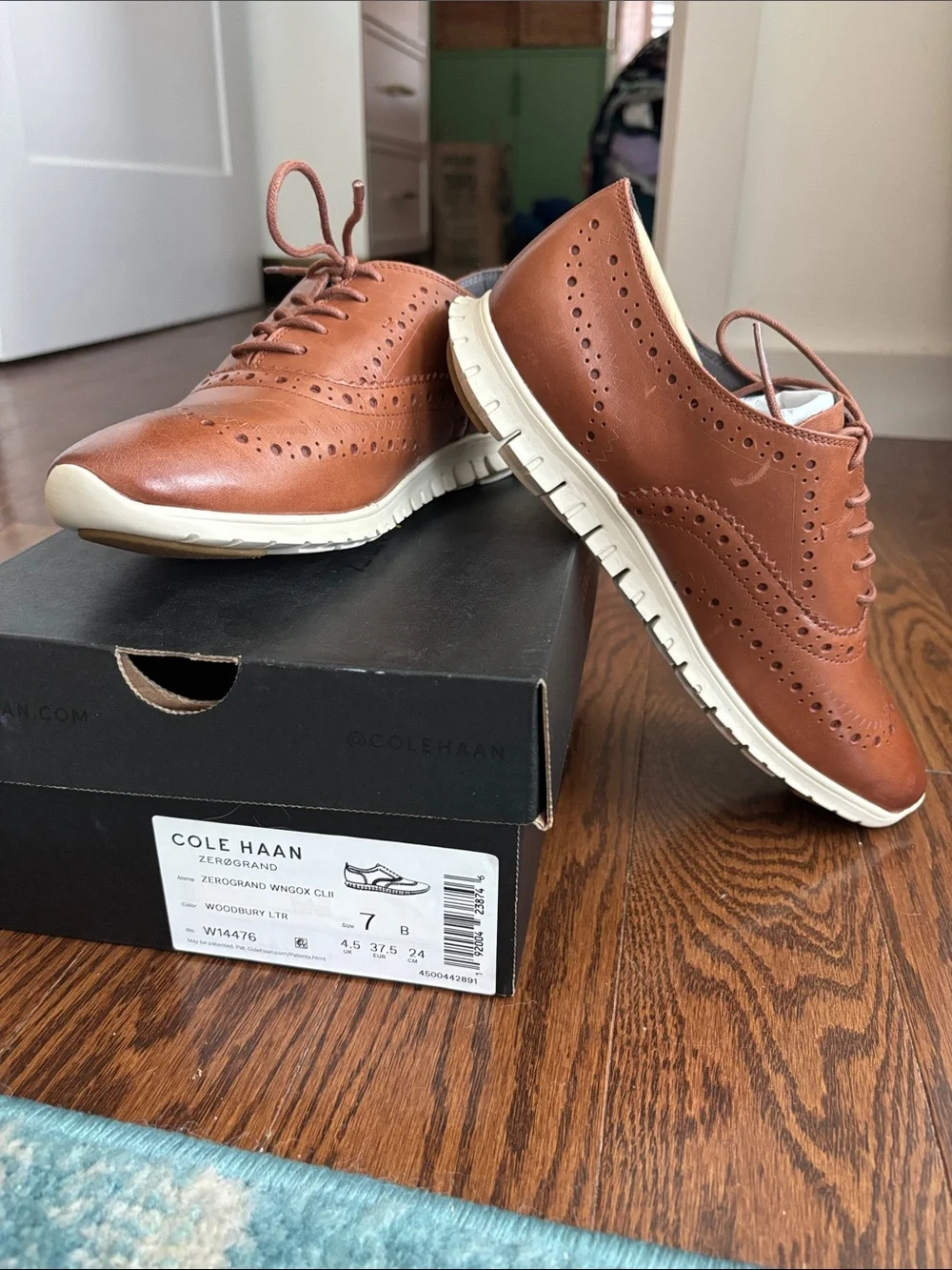 NIB Cole Haan Zerogrand Chestnut Brown Wingtip Derby Sneakers, 7